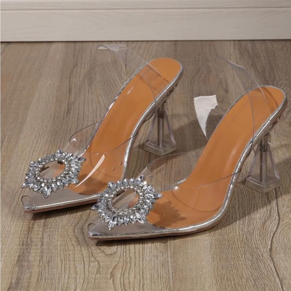 Clear heels with rhinestone detail